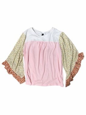 EMERY ROSE Women’s Pink Mixed-Print Bell Sleeve Top